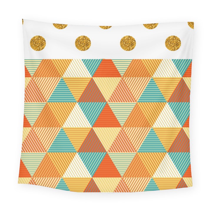 Golden dots and triangles pattern Square Tapestry (Large)