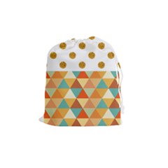 Golden Dots And Triangles Patern Drawstring Pouches (medium)  by TastefulDesigns