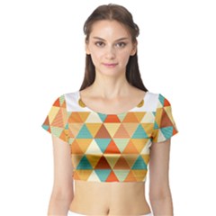 Golden Dots And Triangles Patern Short Sleeve Crop Top (tight Fit) by TastefulDesigns