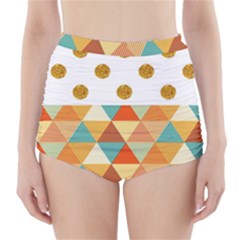 Golden Dots And Triangles Patern High-waisted Bikini Bottoms by TastefulDesigns