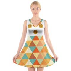 Golden Dots And Triangles Patern V-neck Sleeveless Skater Dress by TastefulDesigns