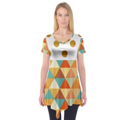 Golden Dots And Triangles Patern Short Sleeve Tunic  by TastefulDesigns