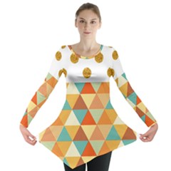 Golden Dots And Triangles Patern Long Sleeve Tunic  by TastefulDesigns