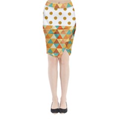 Golden Dots And Triangles Patern Midi Wrap Pencil Skirt