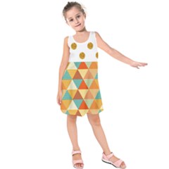 Golden Dots And Triangles Patern Kids  Sleeveless Dress