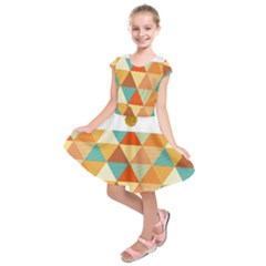 Golden Dots And Triangles Patern Kids  Short Sleeve Dress by TastefulDesigns