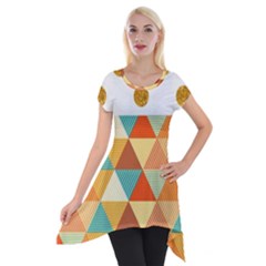 Golden Dots And Triangles Patern Short Sleeve Side Drop Tunic by TastefulDesigns