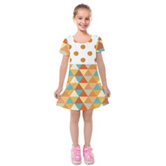 Golden Dots And Triangles Patern Kids  Short Sleeve Velvet Dress