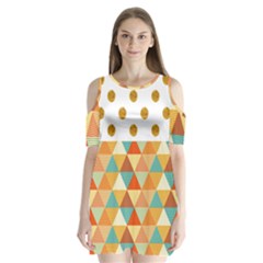 Golden Dots And Triangles Patern Shoulder Cutout Velvet  One Piece by TastefulDesigns