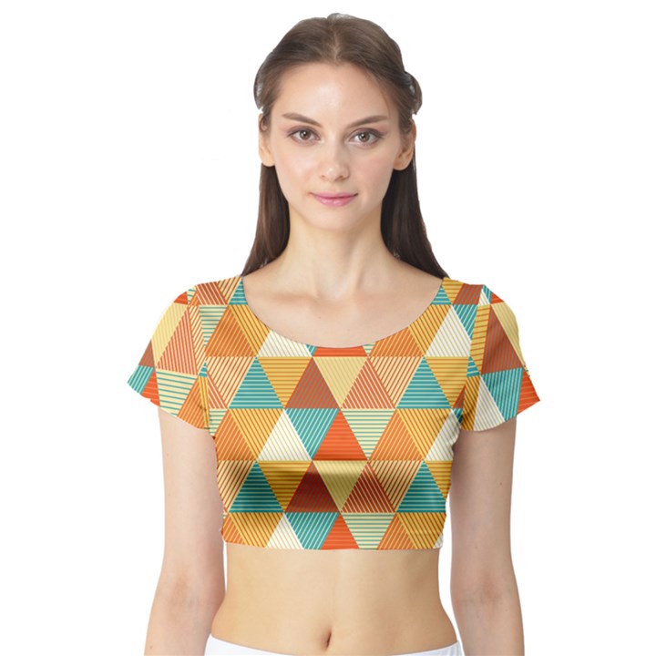 Triangles Pattern  Short Sleeve Crop Top (Tight Fit)