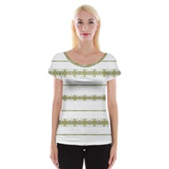 Ethnic Floral Stripes Women s Cap Sleeve Top