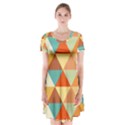 Triangles Pattern  Short Sleeve V-neck Flare Dress View1