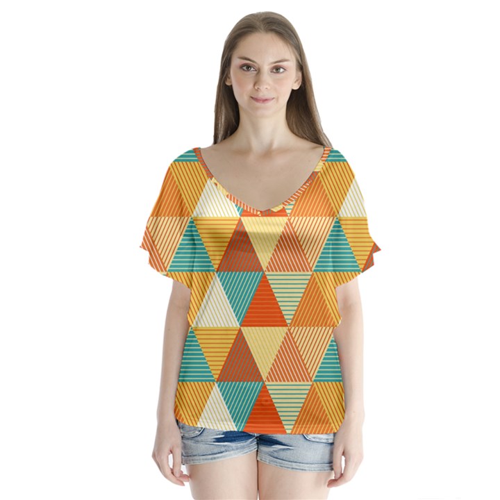 Triangles Pattern  Flutter Sleeve Top