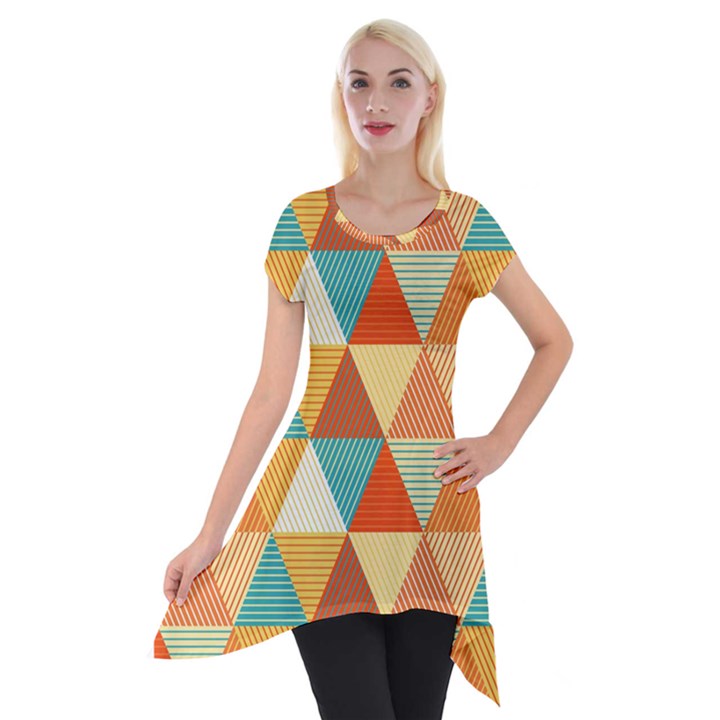 Triangles Pattern  Short Sleeve Side Drop Tunic