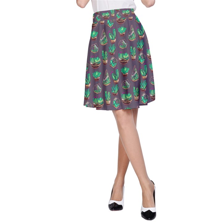 Purple Succulents A-Line Skirt