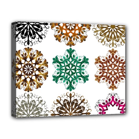 A Set Of 9 Nine Snowflakes On White Deluxe Canvas 20  X 16   by Amaryn4rt