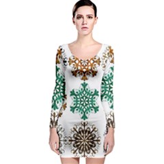 A Set Of 9 Nine Snowflakes On White Long Sleeve Bodycon Dress by Amaryn4rt