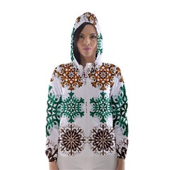 A Set Of 9 Nine Snowflakes On White Hooded Wind Breaker (women)