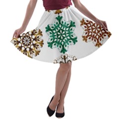 A Set Of 9 Nine Snowflakes On White A-line Skater Skirt by Amaryn4rt