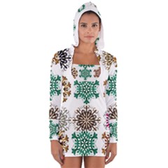 A Set Of 9 Nine Snowflakes On White Women s Long Sleeve Hooded T-shirt by Amaryn4rt