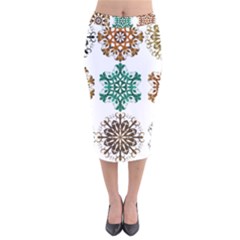 A Set Of 9 Nine Snowflakes On White Velvet Midi Pencil Skirt by Amaryn4rt