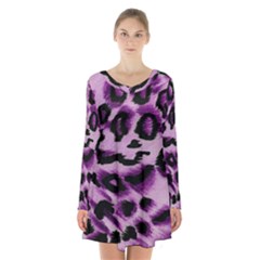 Background Fabric Animal Motifs Lilac Long Sleeve Velvet V-neck Dress