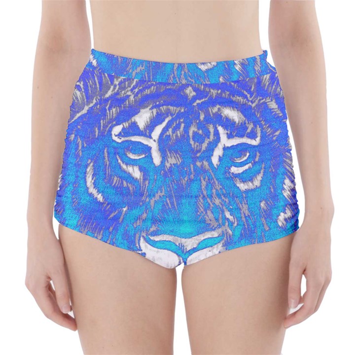 Background Fabric With Tiger Head Pattern High-Waisted Bikini Bottoms