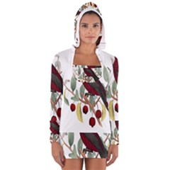 Bird On Branch Illustration Women s Long Sleeve Hooded T-shirt by Amaryn4rt