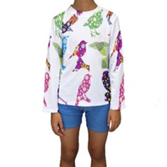 Birds Colorful Floral Funky Kids  Long Sleeve Swimwear