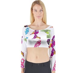 Birds Colorful Floral Funky Long Sleeve Crop Top