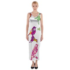 Birds Colorful Floral Funky Fitted Maxi Dress