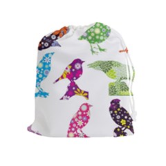 Birds Colorful Floral Funky Drawstring Pouches (extra Large)