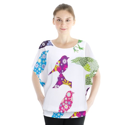 Birds Colorful Floral Funky Blouse by Amaryn4rt