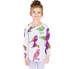 Birds Colorful Floral Funky Kids  Long Sleeve Tee