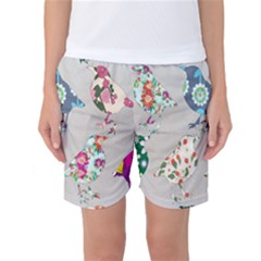 Birds Floral Pattern Wallpaper Women s Basketball Shorts