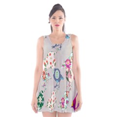 Birds Floral Pattern Wallpaper Scoop Neck Skater Dress