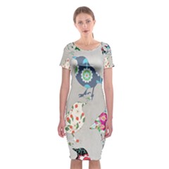 Birds Floral Pattern Wallpaper Classic Short Sleeve Midi Dress by Amaryn4rt