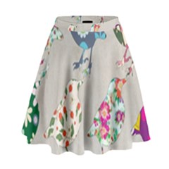 Birds Floral Pattern Wallpaper High Waist Skirt