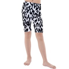 Black And White Leopard Skin Kids  Mid Length Swim Shorts