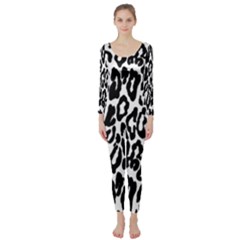 Black And White Leopard Skin Long Sleeve Catsuit