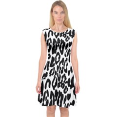 Black And White Leopard Skin Capsleeve Midi Dress