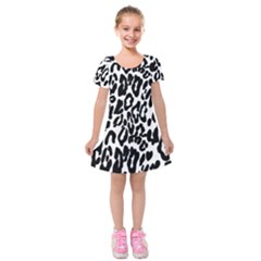 Black And White Leopard Skin Kids  Short Sleeve Velvet Dress