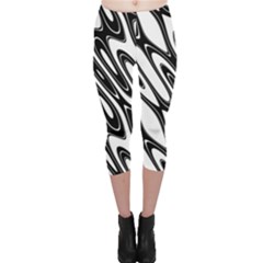 Black And White Wave Abstract Capri Leggings  by Amaryn4rt