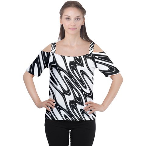 Black And White Wave Abstract Women s Cutout Shoulder Tee by Amaryn4rt