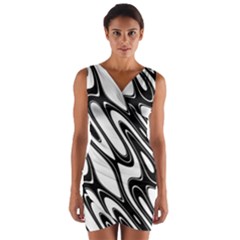 Black And White Wave Abstract Wrap Front Bodycon Dress