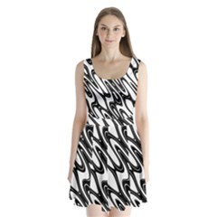 Black And White Wave Abstract Split Back Mini Dress 