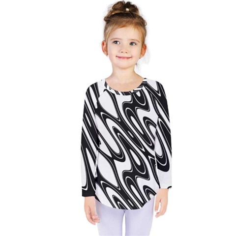 Black And White Wave Abstract Kids  Long Sleeve Tee by Amaryn4rt