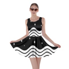 Black And White Waves And Stars Abstract Backdrop Clipart Skater Dress by Amaryn4rt