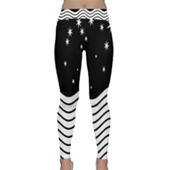 Black And White Waves And Stars Abstract Backdrop Clipart Classic Yoga Leggings by Amaryn4rt