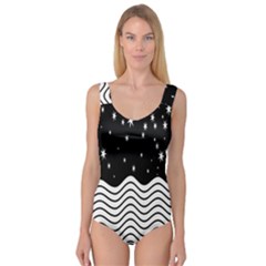 Black And White Waves And Stars Abstract Backdrop Clipart Princess Tank Leotard 